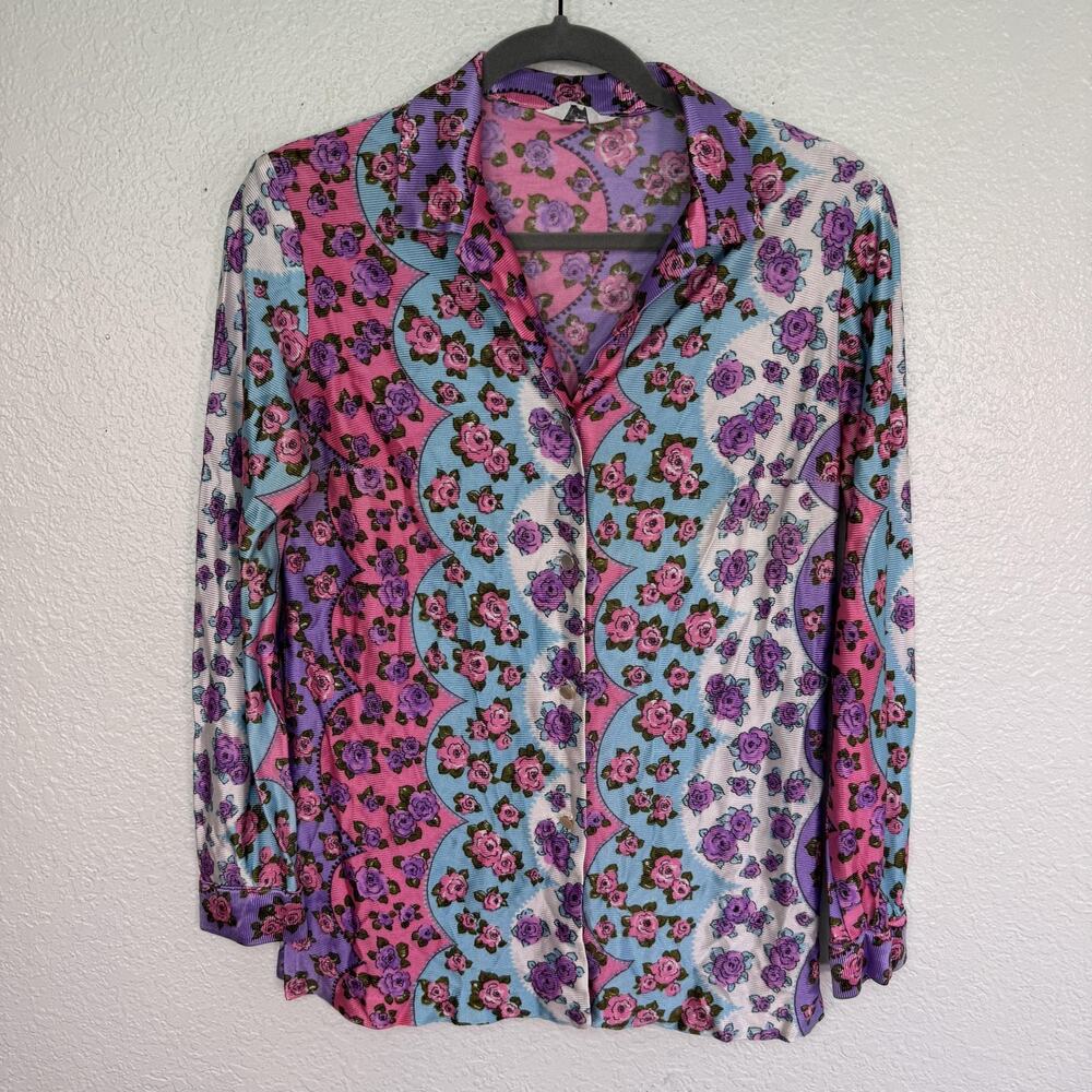 Vintage Stockton Shirt Womens Retro Floral Disco Button Up Blouse 70s 80s S/M - Picture 1 of 13